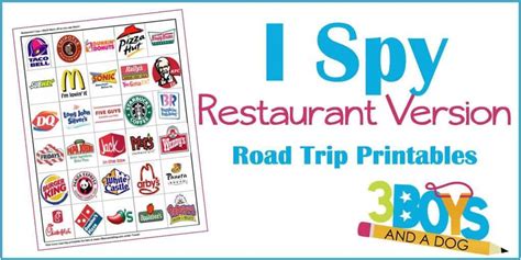 Print out a road trip scavenger hunt list the next time you get ready to hit the open road with the kids. Road Trip Printables for Kids: Restaurant I Spy - Free Car ...