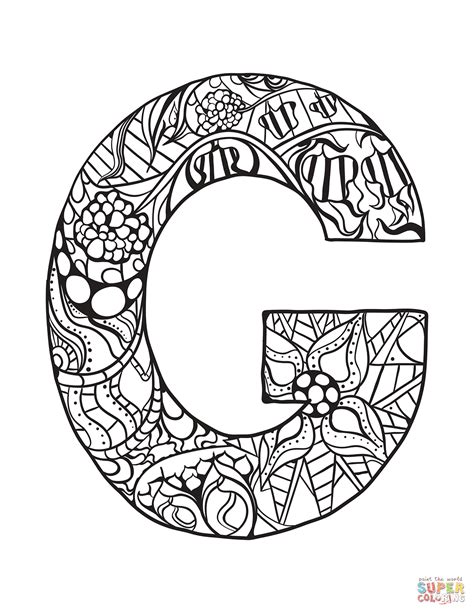 Letter G Zentangle Coloring Page Free Printable Coloring Pages