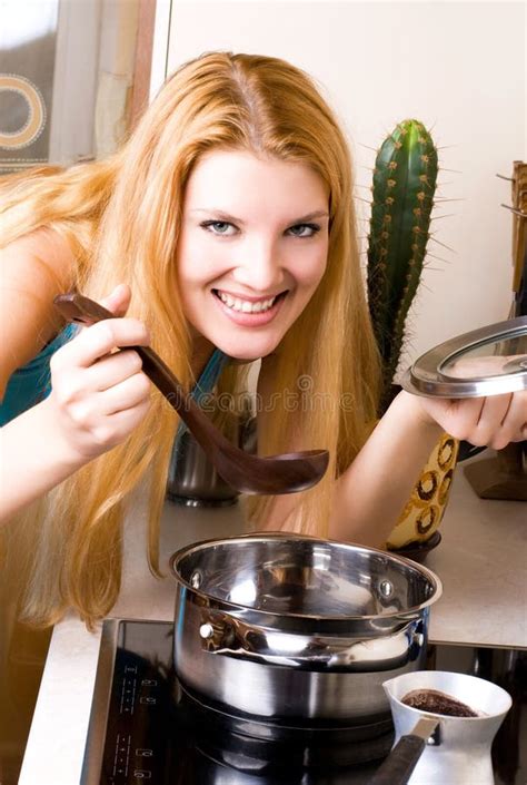 Beautiful Woman Cooking Dinner Stock Image Image Of Insides Laugh
