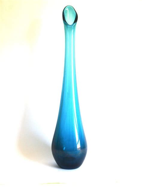 Mid Century Modern Turquoise Hand Blown Swung Vase Vintage Etsy Hand Blown Vases Vintage