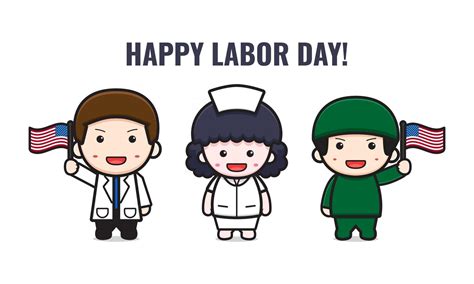 Cute Doctor Nurse Celebrate Labor Day Cartoon Illustration 3009856