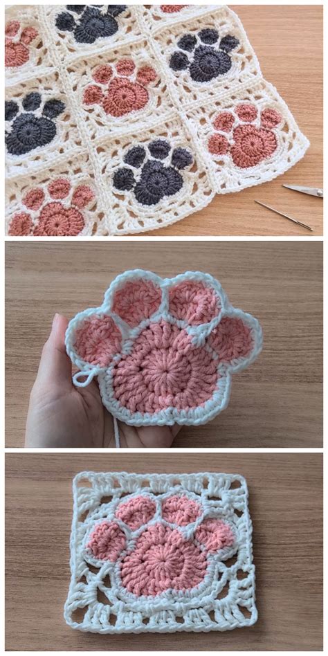 Crochet Paw Square Blanket Free Pattern + Video