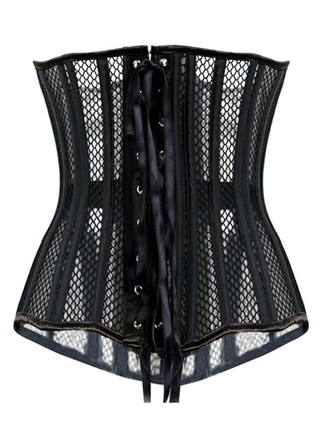 A2232 Corsets And Bustiers Hollow Net Steel Boned Corset All Black