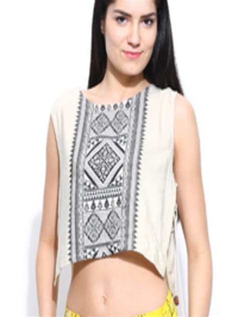 Buy Global Desi Women Off White Printed Crop Top Tops For Women 752546 Myntra