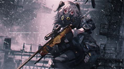 1920x1080px 1080p Free Download Anime Girl Gas Mask Horns Sniper