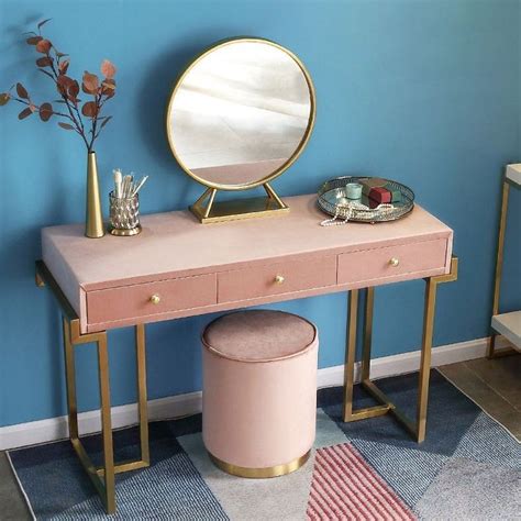 Small dressing tables with drawers. Gold Makeup Vanity with Drawers Pink Velvet Upholstered ...