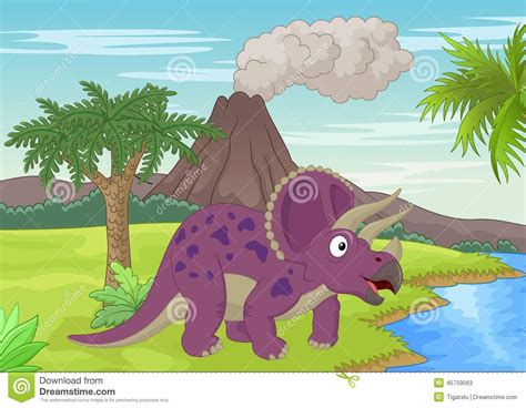 Escena Prehistórica Con La Historieta Del Triceratops Ilustración del