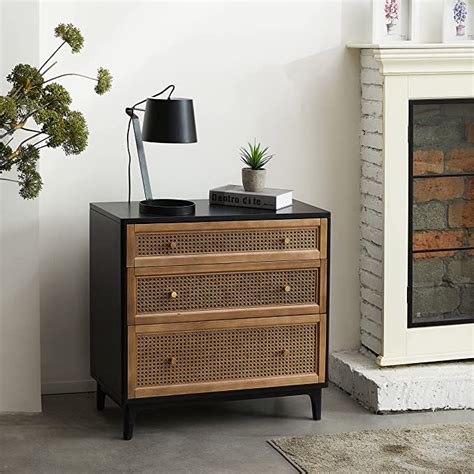 Cozayh 3 Drawer Woven Cane Front Accent Dresser