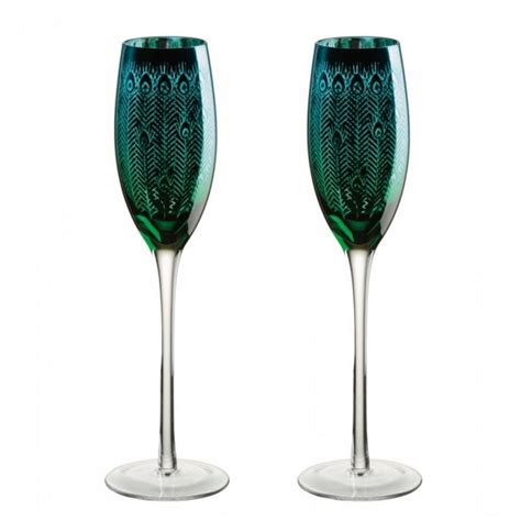 Set Of Two Artland Glass Peacock Champagne Flutes Black By Design