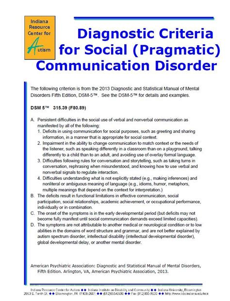 Dsm 5 Criteria For Social Pragmatic Communication Disorder Social