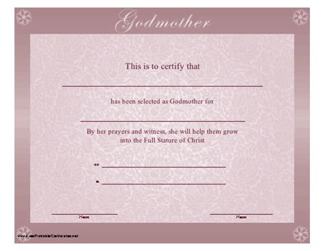 Godmother Certificate Printable Certificate