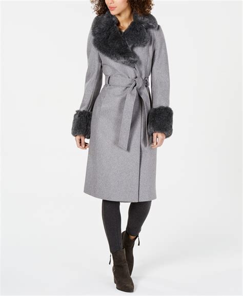 Via Spiga Faux Fur Trim Belted Wrap Coat And Reviews Coats Women