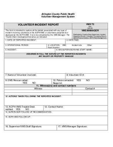 Free 12 Volunteer Incident Report Examples And Templates