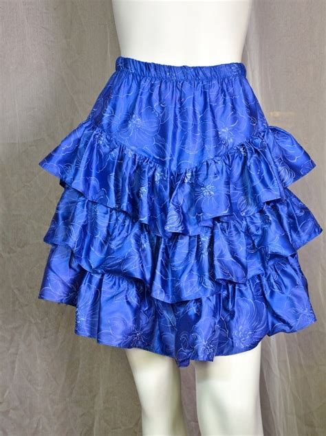 Items Similar To 80s Ruffle Skirt Totally Awesome Blue Satin Tiered Peplum Skirt S Ruffle