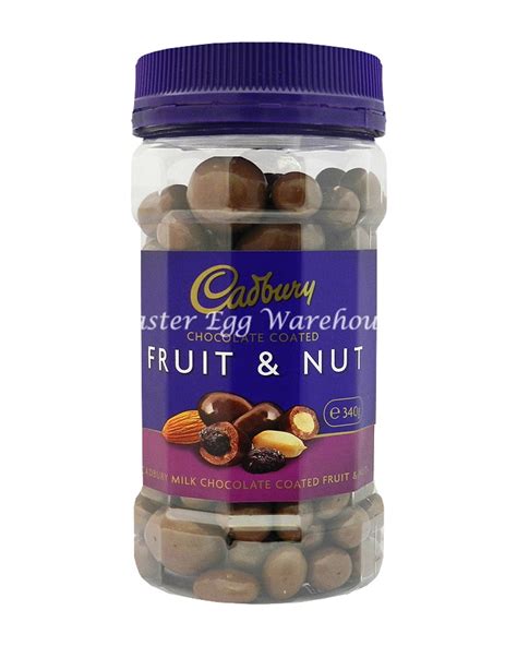 Love this fruit and nut bar, which we can't get in the states. Cadbury Fruit & Nut Jar 340g - Easter Egg Warehouse