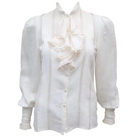 ralph lauren silk and cotton jacquard ruffled lace blouse 1970 s dress clothes for women