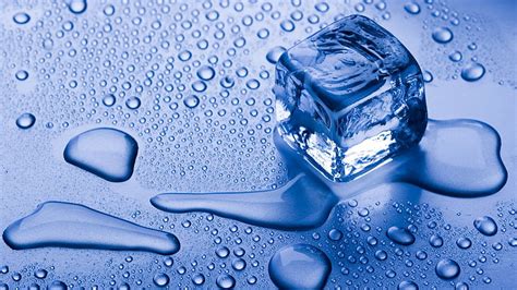 Ice Cube Ice Water Drops Blue Ice Cubes Wet Melting Hd Wallpaper