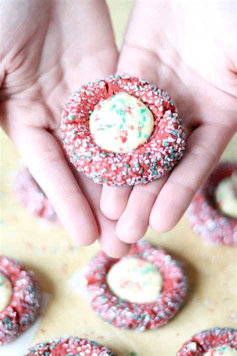 Red Velvet Thumbprint Cookies With Cream Cheese Diy Candy