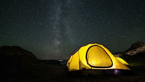 Moving Stars Above Tent At Night Time Lapse Stock Footage Video 6904405