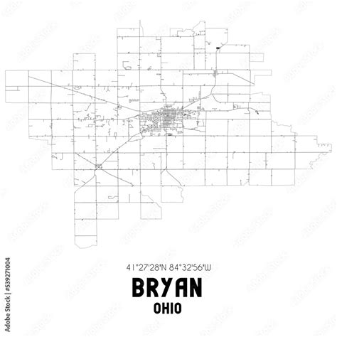 Bryan Ohio Us Street Map With Black And White Lines Stock