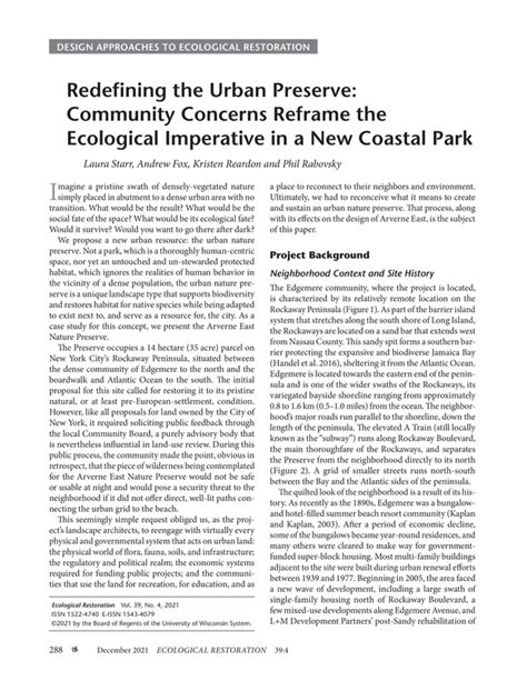 Redefining The Urban Preserve Community Concerns Reframe The
