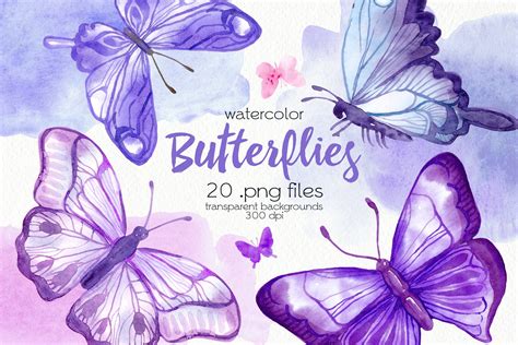 Watercolor Purple Butterflies Clipart Hand Painted Butterfly Etsy