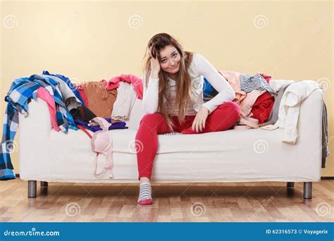Desperate Helpless Woman In Messy Room Home Stock Image Image Of