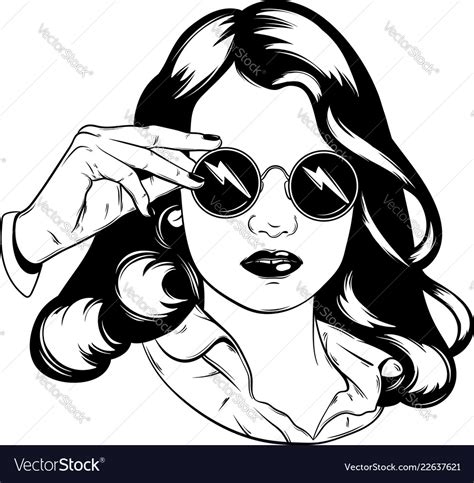 Hand Drawn Of Pretty Girl In Sunglasses Royalty Free Vector