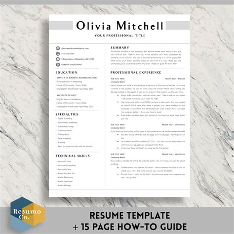 Professional Resume Template 1 2 Page Resume Simple Cv Etsy