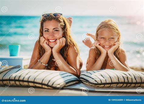 Mom And Daughter Posing At The Beach Stock Image Image Of Nature Happiness 109554089