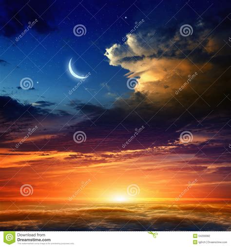 Red Sunset And Moon Stock Photo Image 54200082