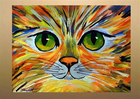 Colorful Kitty Original Abstract Cat Portrait Painting Acrylic