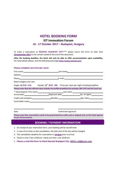 Free 33 Hotel Booking Forms In Pdf Ms Word Excel