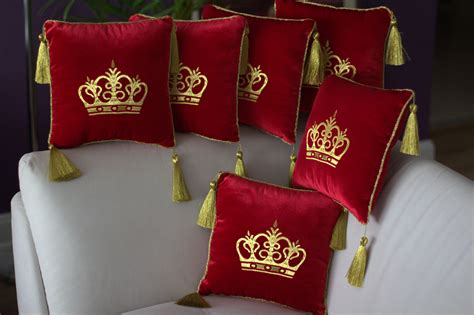 Royal Pillow With Golden Tassel Crown Embroideredstand Etsy In 2020