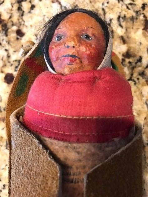 antique skookum mary frances wood native american indian doll in leather papoose antique