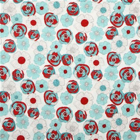 White Flower Fabric By Robert Kaufman Red Teal 2 Red And Teal Fabric