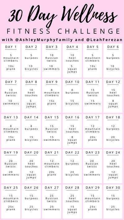 The 30 Day Fitness Challenge Is Shown In Pink And White
