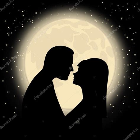 Silhouette Of Lovers On A Background Of The Moon — Stock Vector © Mihno