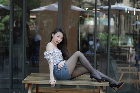 asian model women dark hair long hair nylons sitting hd wallpaper wallpaperbetter
