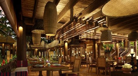Southeast Asian Wood Restaurant Interior Design Rendering