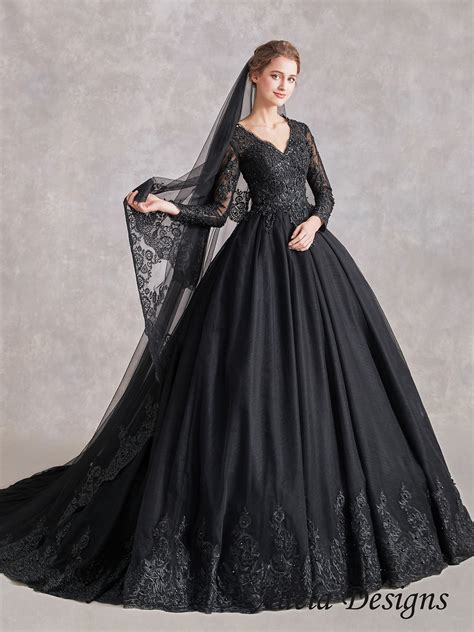 Gothic Black Ball Gown Wedding Dress Adela Designs
