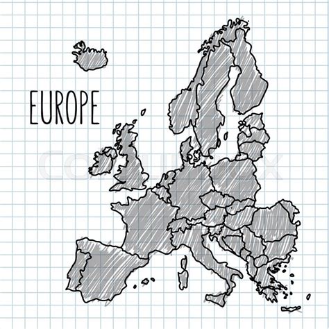 Black Pen Hand Drawn Europe Map Vector Stock Vector Colourbox