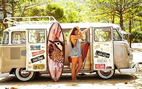 Vw Volkswagen Combi Surf Sun Beach Summer Spring Style Fashion With Images Bus Girl Surfing