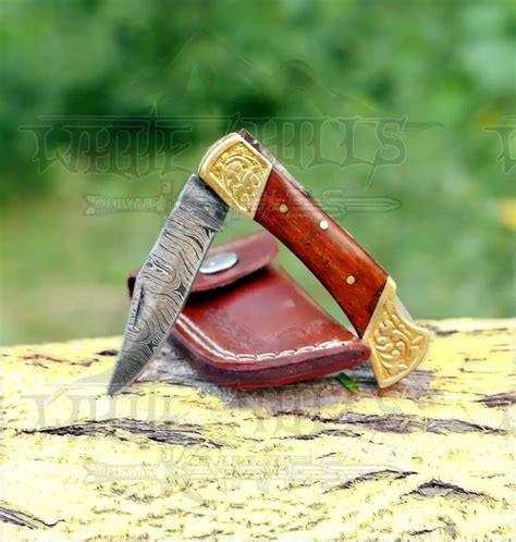 Custom Hand Forged Damascus Folding Knife Engraved Bolster With Rose W