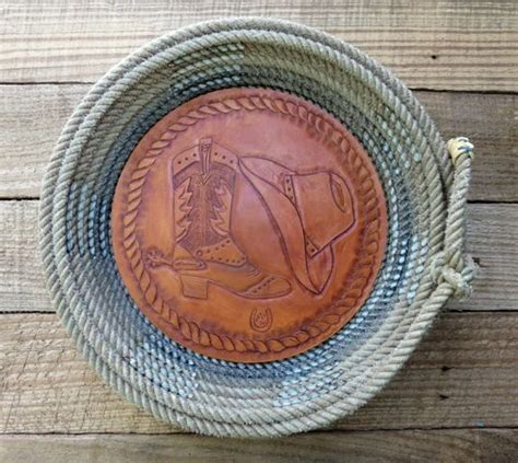 Lariat Rope Basket With Tooled Leather Lariat Rope Crafts Rope Crafts