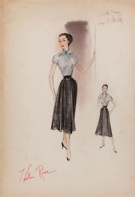 Helen Rose Costume Design Sketch Of Loretta Young From Key To The City