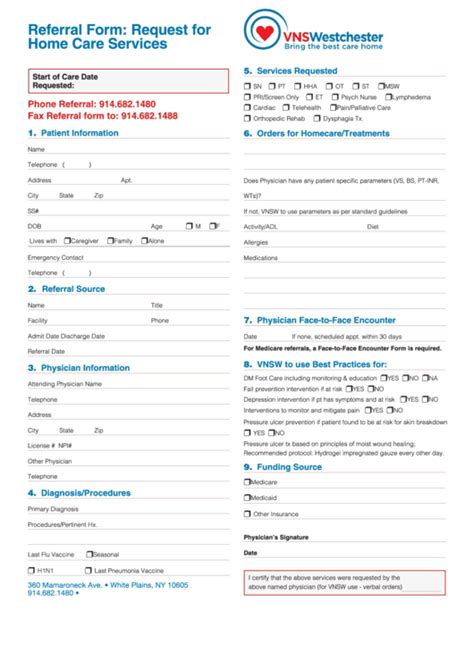 Referral Form Request For Home Care Services Printable Pdf Download