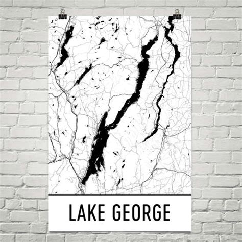 Lake George Ny Art And Maps Modern Map Art