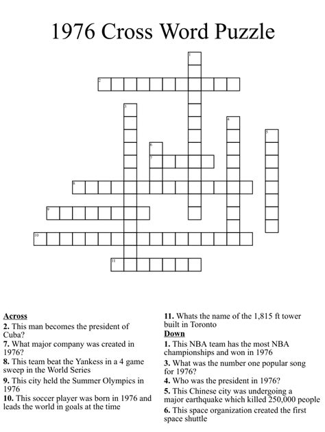 1976 Cross Word Puzzle - WordMint