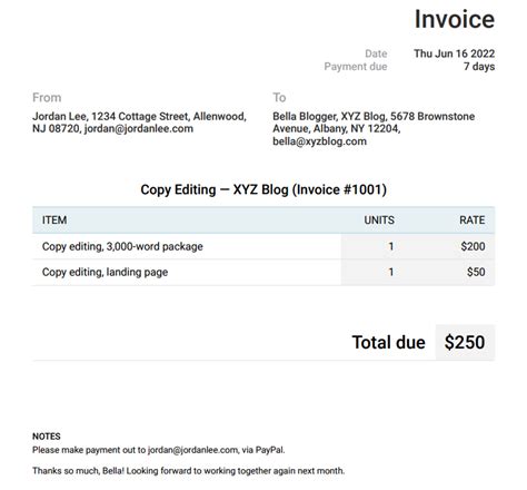 A Simple Invoice Template For Freelancers Request Payment In Seconds